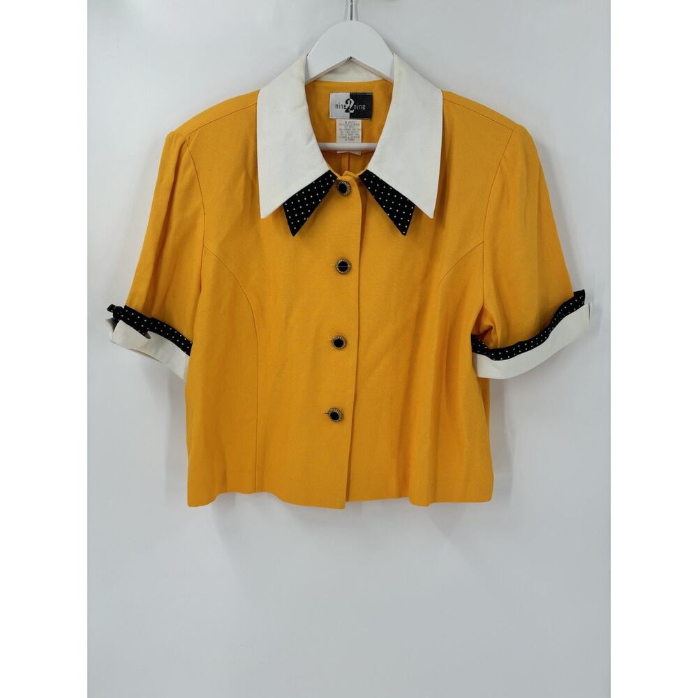 Vintage Nine 2 Nine Blouse Womens 16 Gold Yellow Double Collar Polka Dot Union